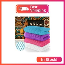SpiralScgv African Bath Sponge 4 Pieces - Net Exfoliator for Glowing Skin, Long-