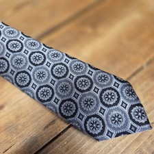 Bruno Piattelli Men's Tie Classic Length Black Silver Silk