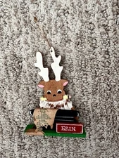 1976 Emgee Corp Hawaii  Reindeer  Making a List for Santa  Christmas Ornament