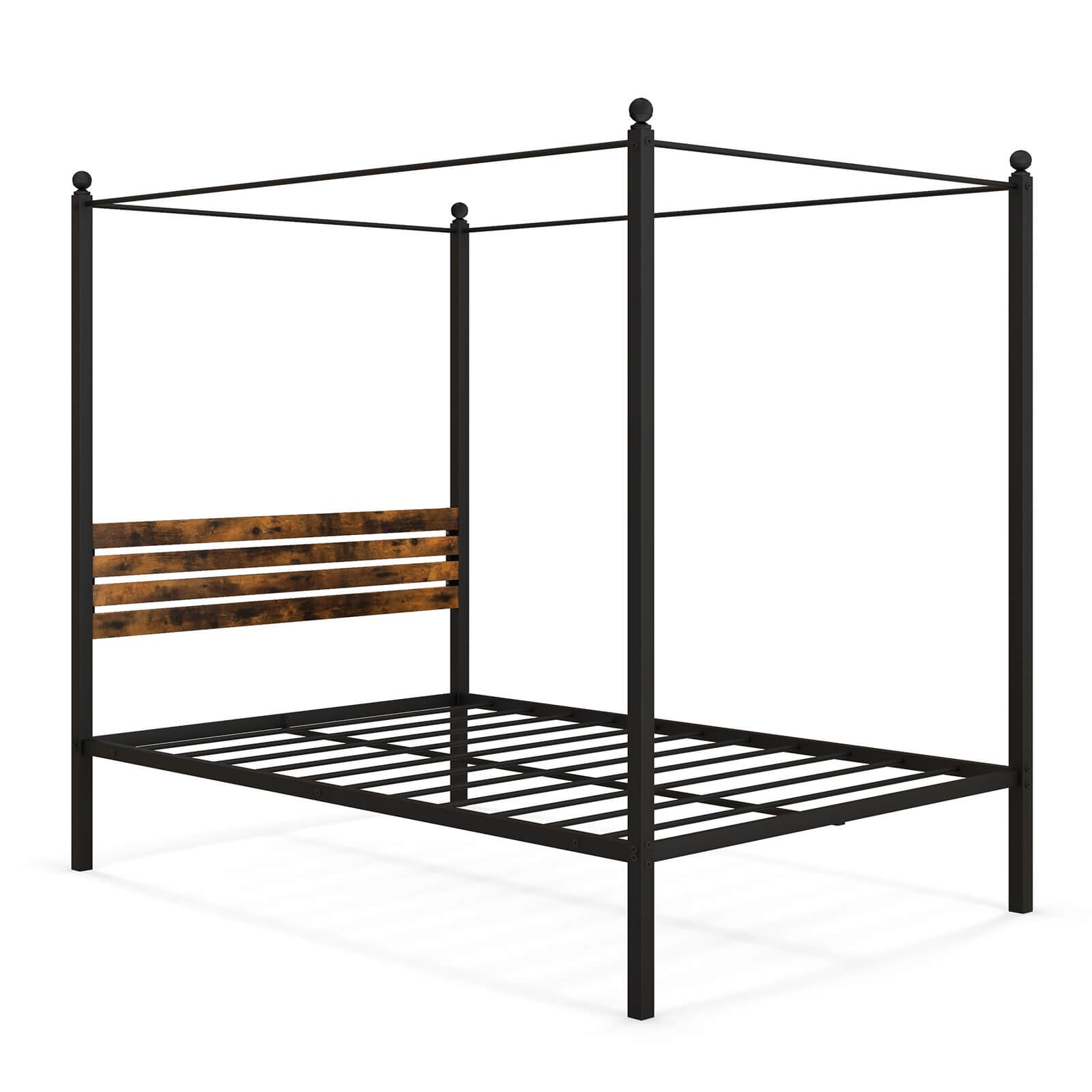 Full Size Canopy Bed Frame 4-Poster Platform Bed Frame w/ Industrial Headboard