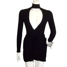 REFORMATION Wrap Dress, XXS/XS, Choker, Black, PLUNGE Neckline, Long sleeves
