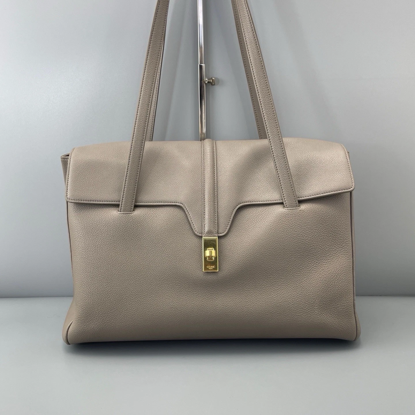 Celine — Authentic Pre-owned Celine Soft 16 Large Grey Calfskin Gold-Tone Tote