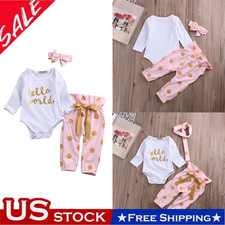 3Pcs Newborn Baby Girls Long-sleeved Shirt Polka Dot Pants Headband Jumpsuit Set