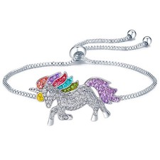 Silver Tone Little Princess Rainbow Unicorn Bracelet Ladies Fashion Bracelets Gi