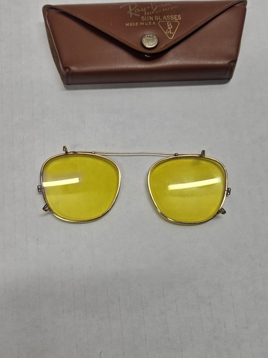 VINTAGE B&L BAUSCH LOMB RAY BAN Yellow CLIP ON SUNGLASSES W/ CASE