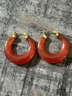 14K GOLD ORANGE JADE HOOP EARRINGS — photo 2