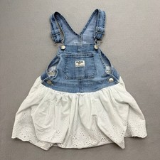 OshKosh B'gosh Overall Dress Kids 3T Blue White Eyelet Denim Skirtall