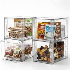 4 Pack Stackable Acrylic Storage Drawers   Clear Plastic Organizer Bins Easy to