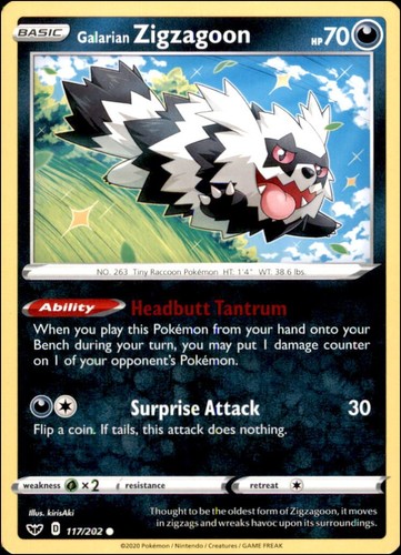 Pokemon - 2X Galarian Zigzagoon #117/202 - SWSH01: Sword & Shield Base Set
