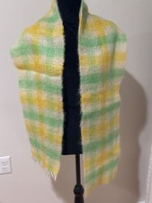 Vintage Heather-Brae 70 mohair 30 new wool scarf green/yellow plaid