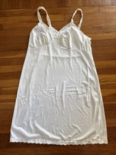 Vintage Shadowline White Lace Full Dress Slip SZ 42 24” Nylon USA Shadow Line