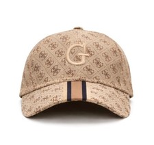 GUESS Base Cap Herren Damen Monogramm Streifen beige braun Allover Logo Design