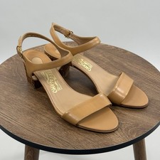 Salvatore Ferragamo Tan Leather Sandals Size 9C Woven Block Heel