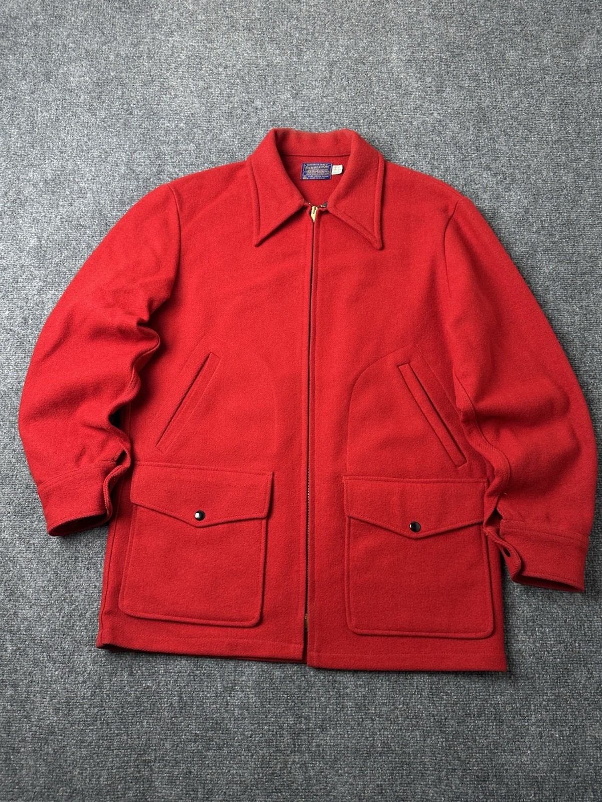 Mens Wool Pendleton Red Zip Front Jacket 1960s Ma… - image 1