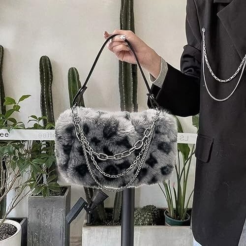 Fur Bag Fuzzy Purse For Women Leopard Print Plush Handbag Fur Bag Fuzzy Purse For Women Leopard Print Plush Handbag