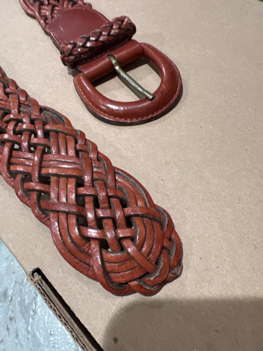 VTG Lands’ End Brown Braided Woven Leather Belt Square Buckle Made in Turkey M VTG Women main image 4