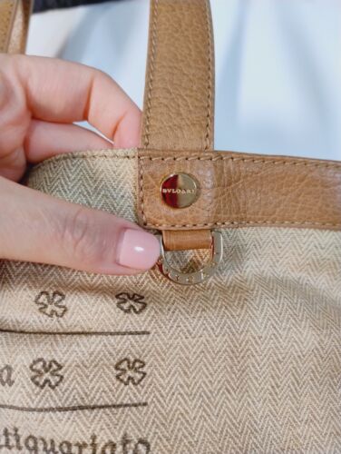 B Bvlgari Gray Light Gray Brown Canvas Fabric Elettra-Collezione 1910 Tote Bag - Picture 5 of 12