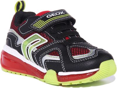 Geox J Bayonyc Single Strap Light Up Unisex Sneaker In Black Red Size US 9 - 13