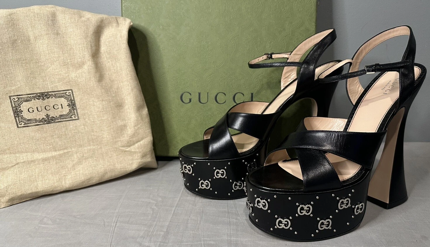 Gucci Sandales à Plateforme G Interlocking Talons Femme Taille 40,5 (US 10,5) Authentique