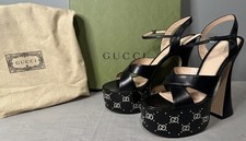 Gucci Interlocking G Platform Sandals Heels Women Sz 40.5 (US 10.5) Authentic