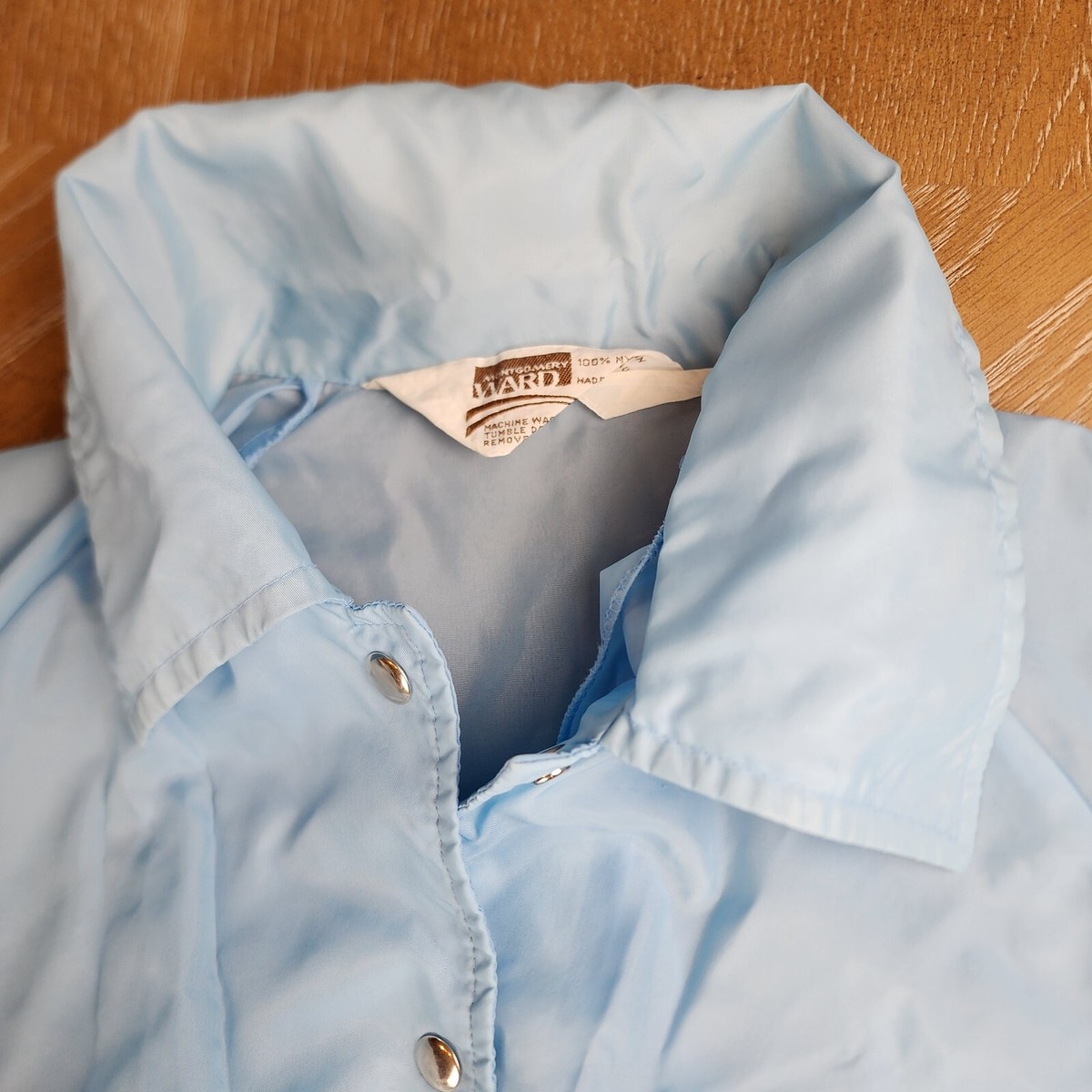 Montgomery Ward 70s Nylon Jacket Snap Womens S-M Powder Blue VTG