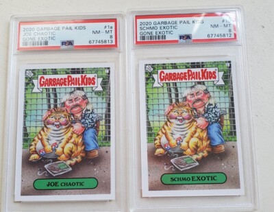 Lot 2020 GARBAGE PAIL KIDS SCHMO EXOTIC Tiger King Psa 8 Joe Chaotic Schmo 1a 1b
