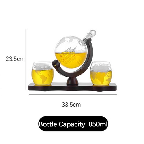 Whiskey Decanter Globe Set with 2 Whiskey Glasses 850ml Gift for Men Husband Dad - Picture 9 of 10