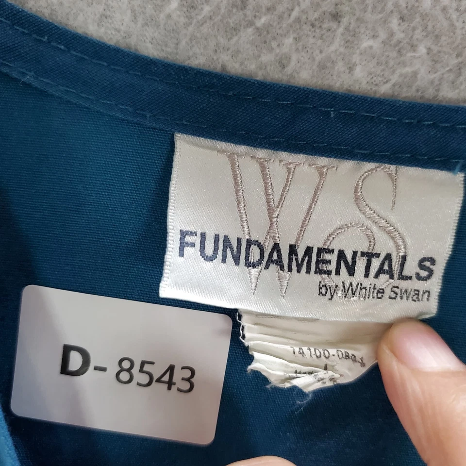 Fundamentals White Swan Women Scrub Top Large Blue Pockets Short Sleeve V Neck - Image 3 of 4