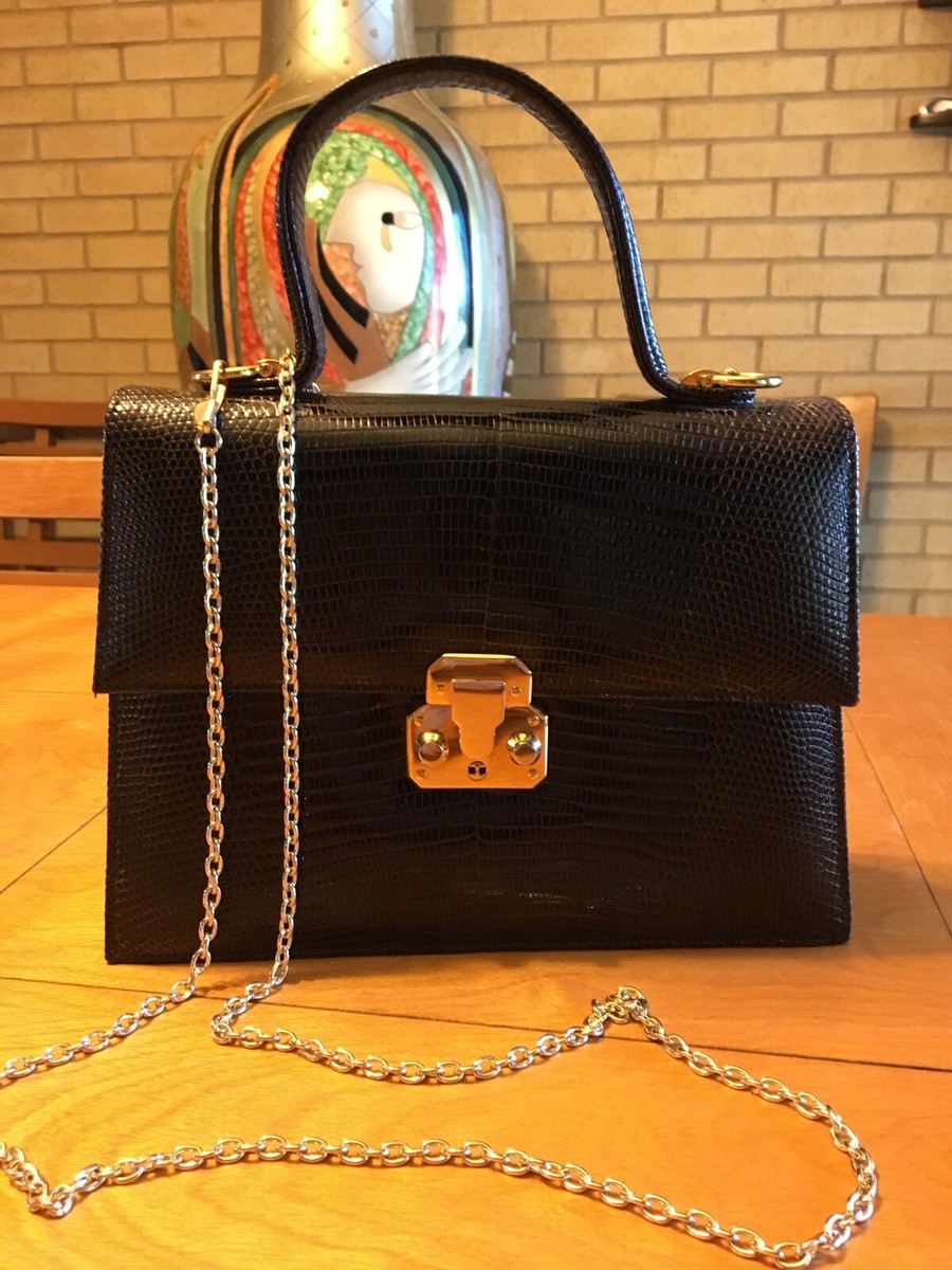 Vintage Designer FINESSE LA MODEL Brown Lizard Leather Handbag 