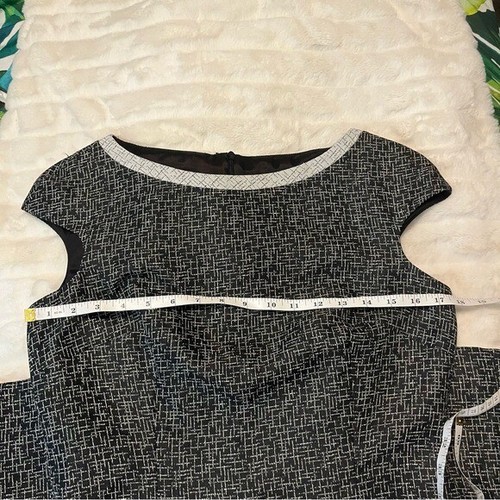 David Meister 8 Dark Grey Static Line Pattern Faux Slit Office Work Preppy Dress - Picture 4 of 10