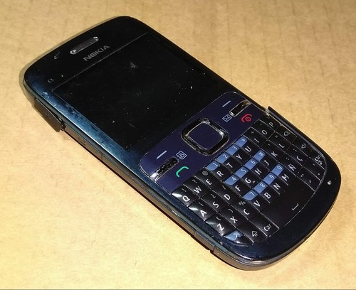 Blue Nokia C3 QWERTY Cell Phone No Power Screen Parts or Repair