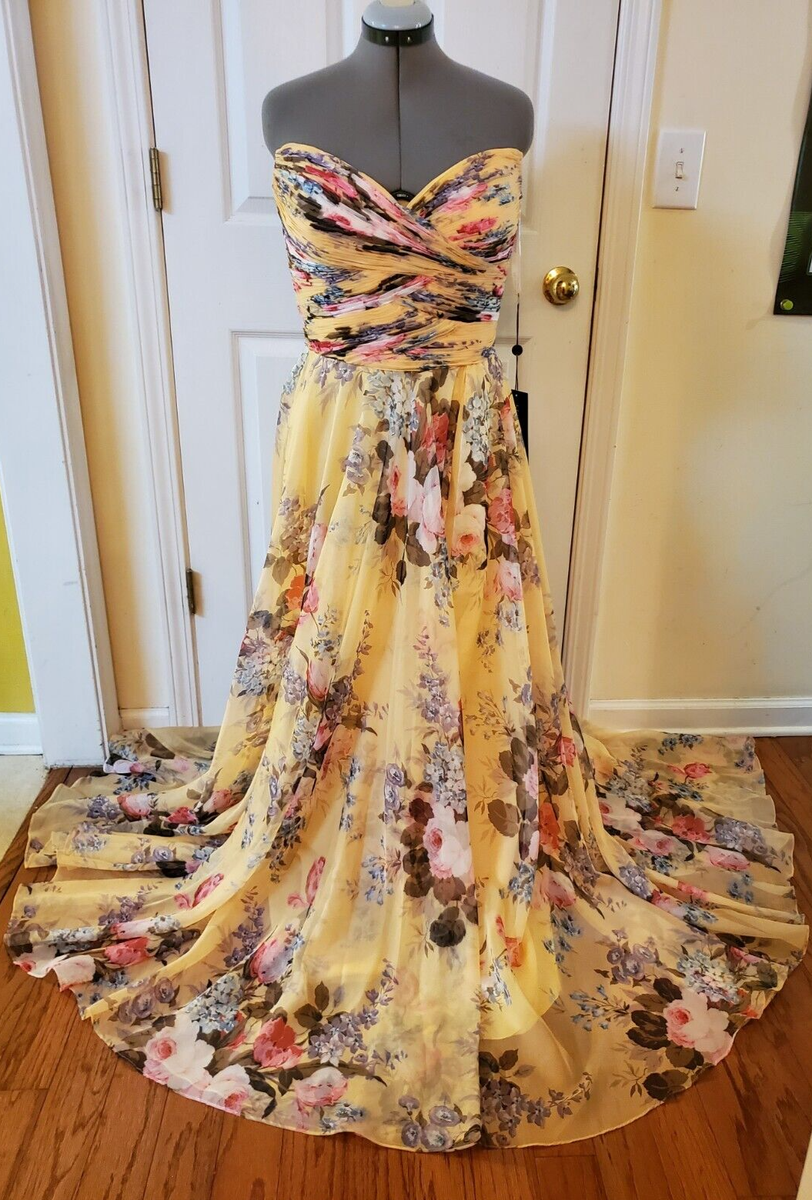 floral chiffon strapless dress Stacees 2026 Strapless Sage Floral Print A-Line Prom Dress with Beaded Neck