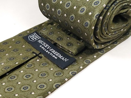 HICKEY FREEMAN Handmade in USA 100% Silk Tie Men's Green Necktie NEW - Picture 4 of 4