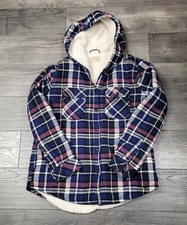 Boston Traders Women's Sherpa Lined Hooded Flannel Blue/Purple Plaid Size S