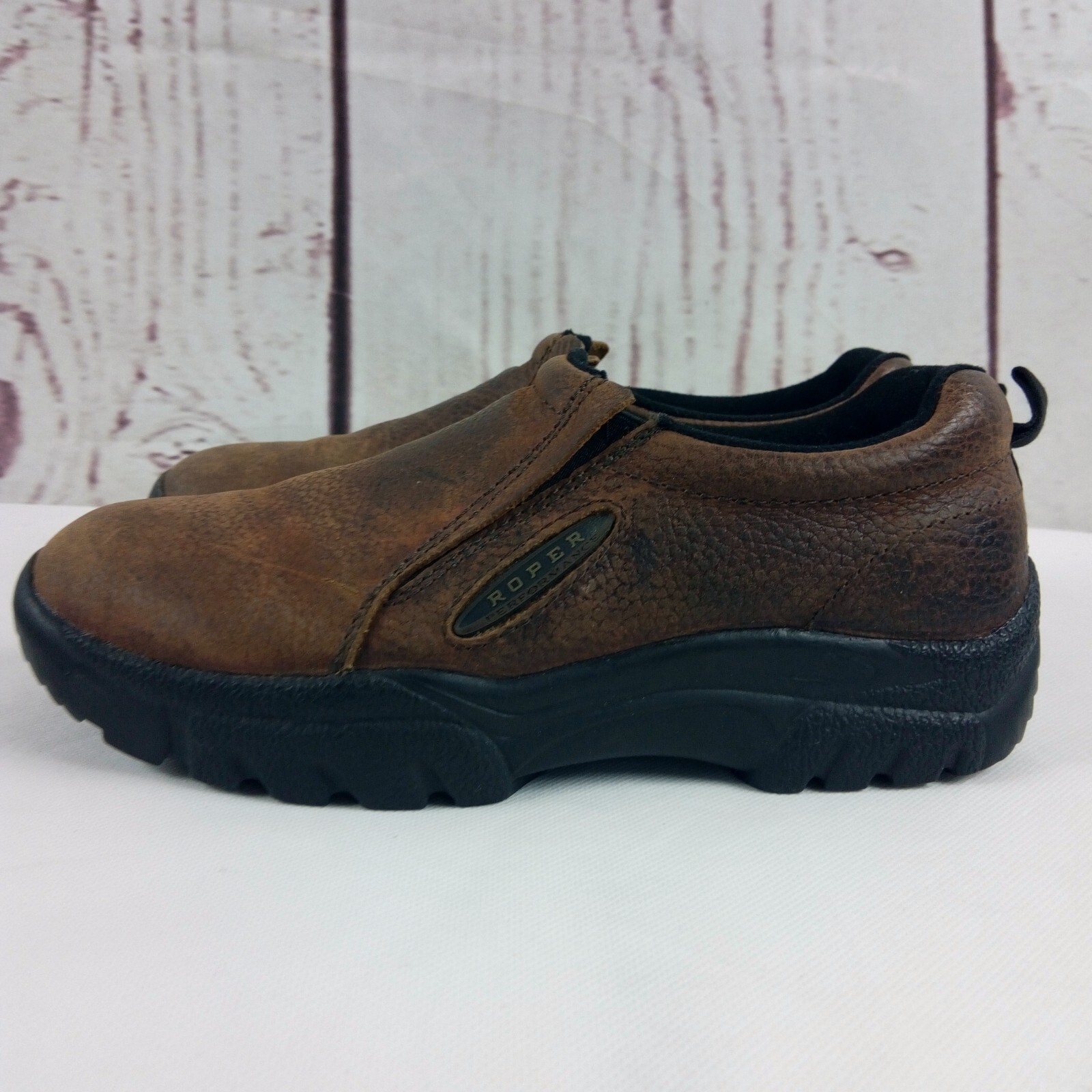 Roper Men's Performance Brown Leather Slip-On Sho… - image 5