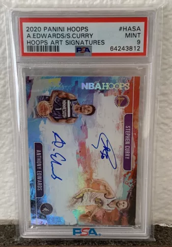 2020 Panini NBA Hoops Anthony Edwards Stephan Curry  Hoops Art Dual Auto PSA 9 