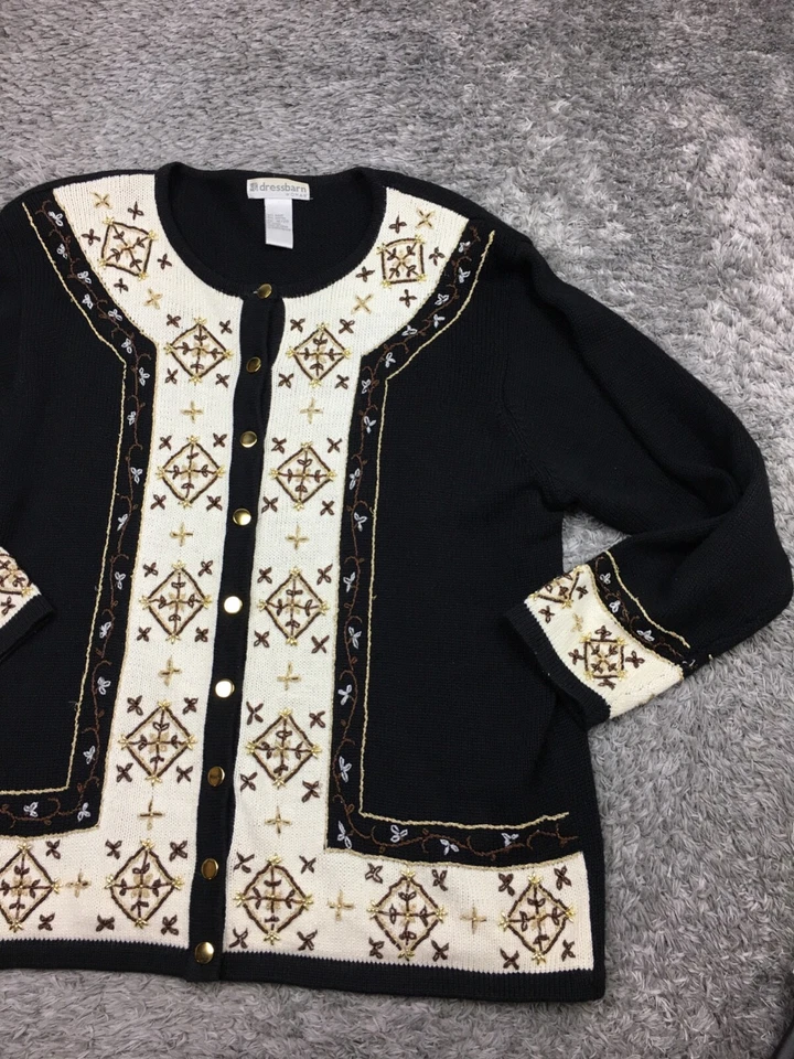 Vestido Granero Cárdigan Abotonado Mujer Talla 18/20 Plus Negro Dorado Elegante Mezcla Ramie Foto 2 de 4