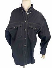 Vtg Brett Harrison Womens Horseshoe Equestrian Button Down Top Size 12 Black 