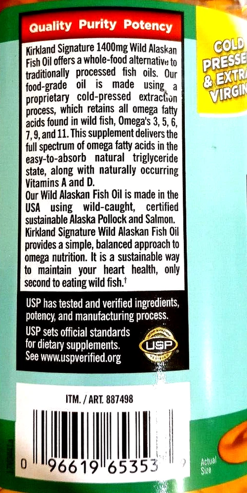 Óleo de peixe Kirkland Signature Wild Alaskan 1400 mg 230 cápsulas gelatinosas EXP 05/2026 - Imagem 4 de 4