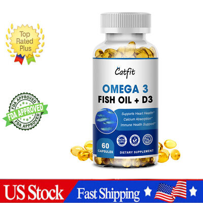 Omega 3 Fish Oil 60 Capsules+D3 1560mg EPA & DHA, Highest Potency Heart Health