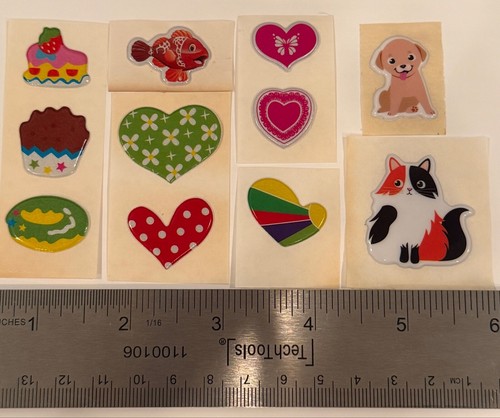 Vintage Scratch N SNIFF PUFFY Sticker Lot DONUT CAT DOG FISH HEART CAKE CHOCO - Picture 5 of 5