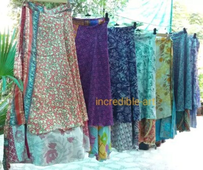 Pack of 10 (72W 36L)Vintage Silk Sari Wrap Around Skirts Women Beach Wear Baho