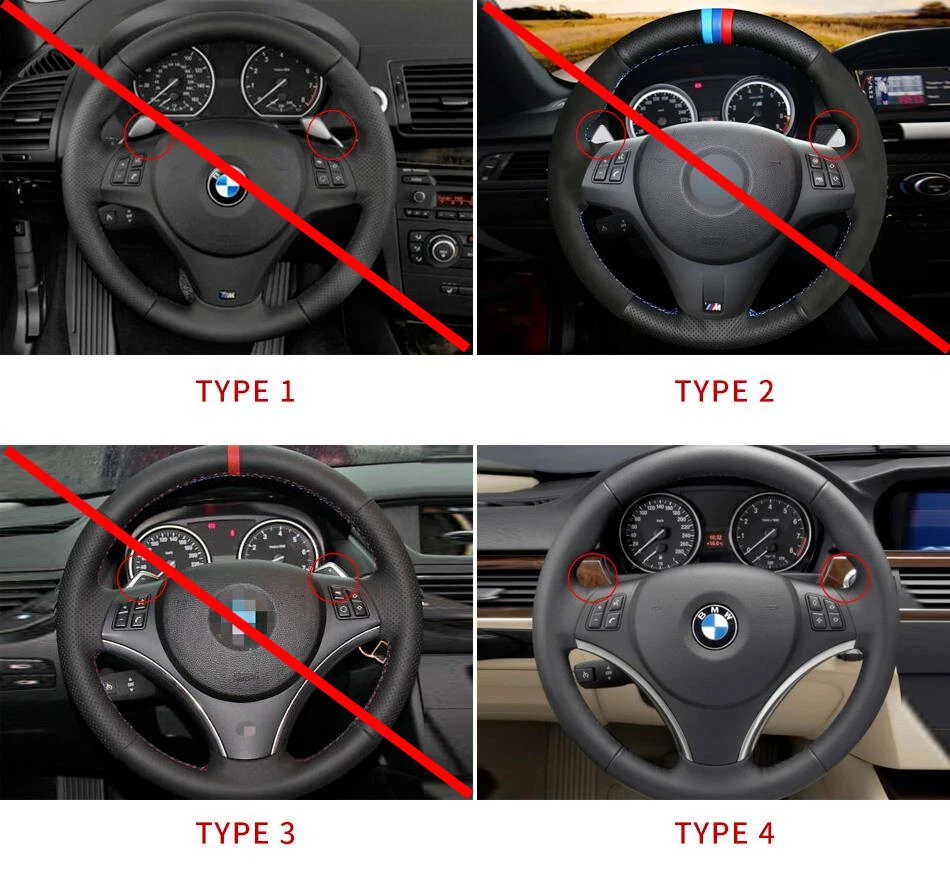Volante de cuero completo para BMW E90 E92 E93 M3 328i 335i manual línea roja Foto 4 de 4