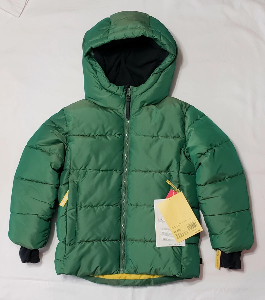 NWT Boy's Size XS 4/5 All In Motion Winter Puffer Jacket Green & Black