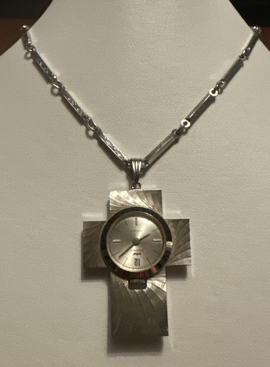 WORKING—VTG Waltham Gold-Plated Swiss 17 Jewel Mechanical Cross Pendant Watch 17 Jewels Mechanical Waltham Watch | Gold-tone Ladies Watch  main image 3