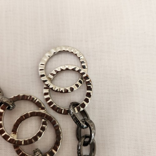 Belt Womens Oval Gunmetal Round Silver Embossed Metal Chain Link 42 Inches Long. - Picture 3 of 10