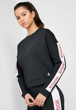 Image of Reebok Women's Linear Logo Crew Sweatshirt Fashion Top Long Sleeve EK1353 Black