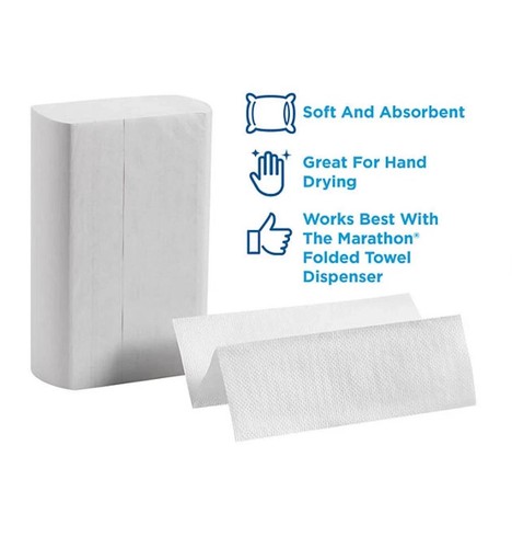 Marathon Multifold 1-Ply Paper Towels, White 9.2" x 9.4" (250 towels/pk., 16 pk) - Picture 4 of 5