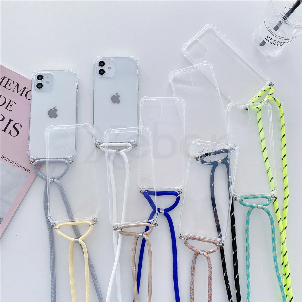 Crossbody Necklace Lanyard Clear Soft Case For iPhone 15 14 13 12 Pro Max Cover