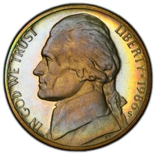 PR68 1986-S Jefferson Proof Nickel, PCGS Trueview- Rainbow Album Toned